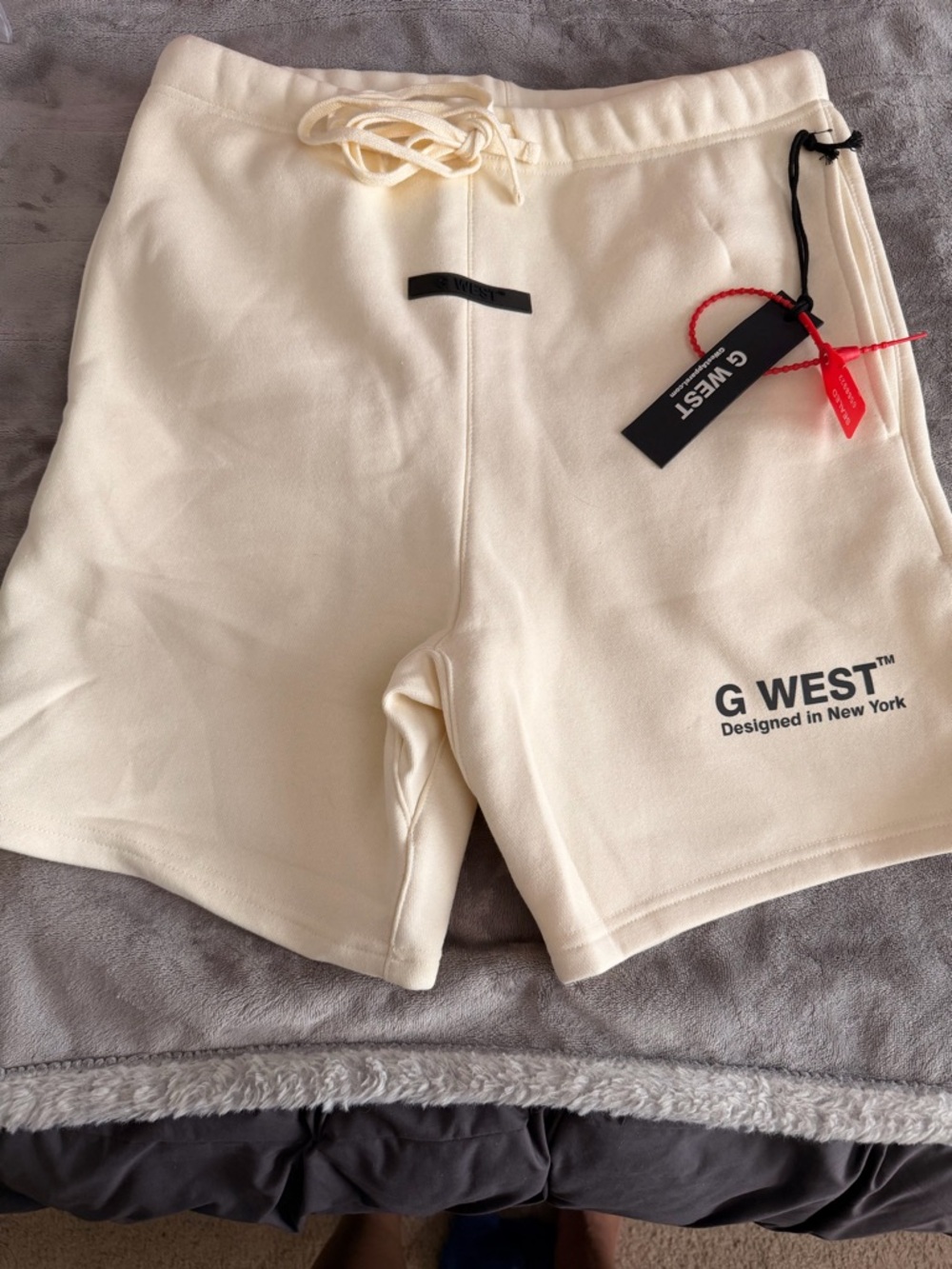 G WEST Cream Drawstring Shorts